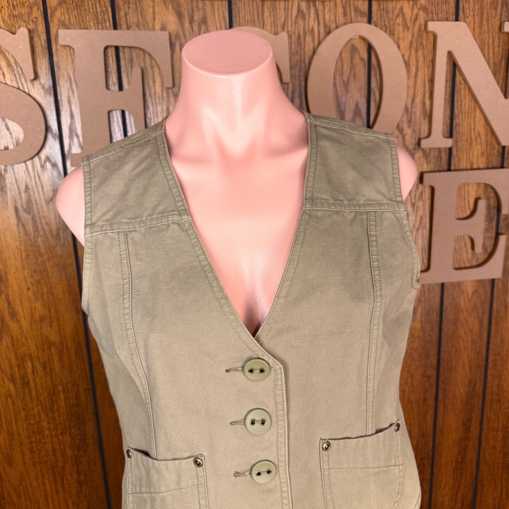 Old Navy Button Front Vest Womens M Green Y2K Cottagecore Indie Sleaze Utility‎